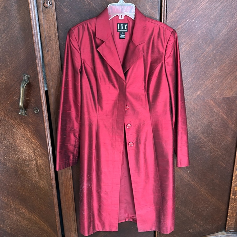 Dark red INC long coat/jacket dupoini silk